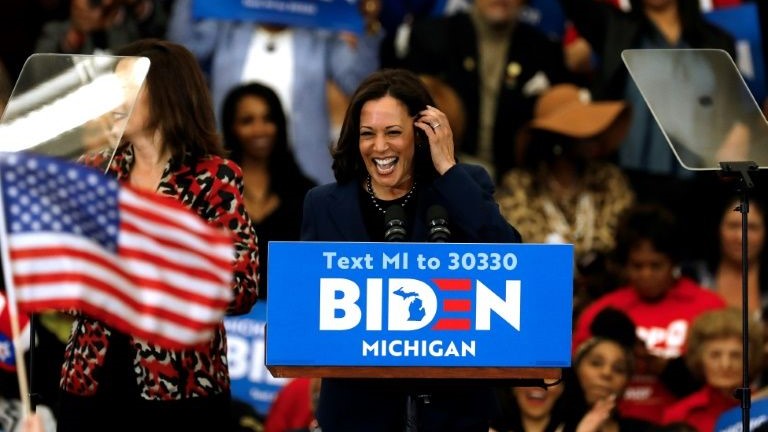 Kamala Harris durante un acto de campaña.