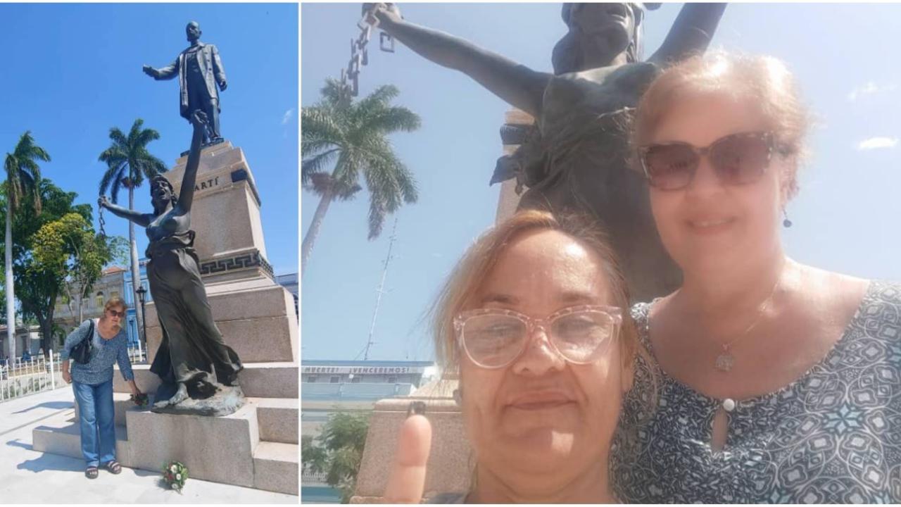 Alina Bárbara López y Jenny Pantoja Torres este sábado en el Parque de la Libertad de Matanzas.