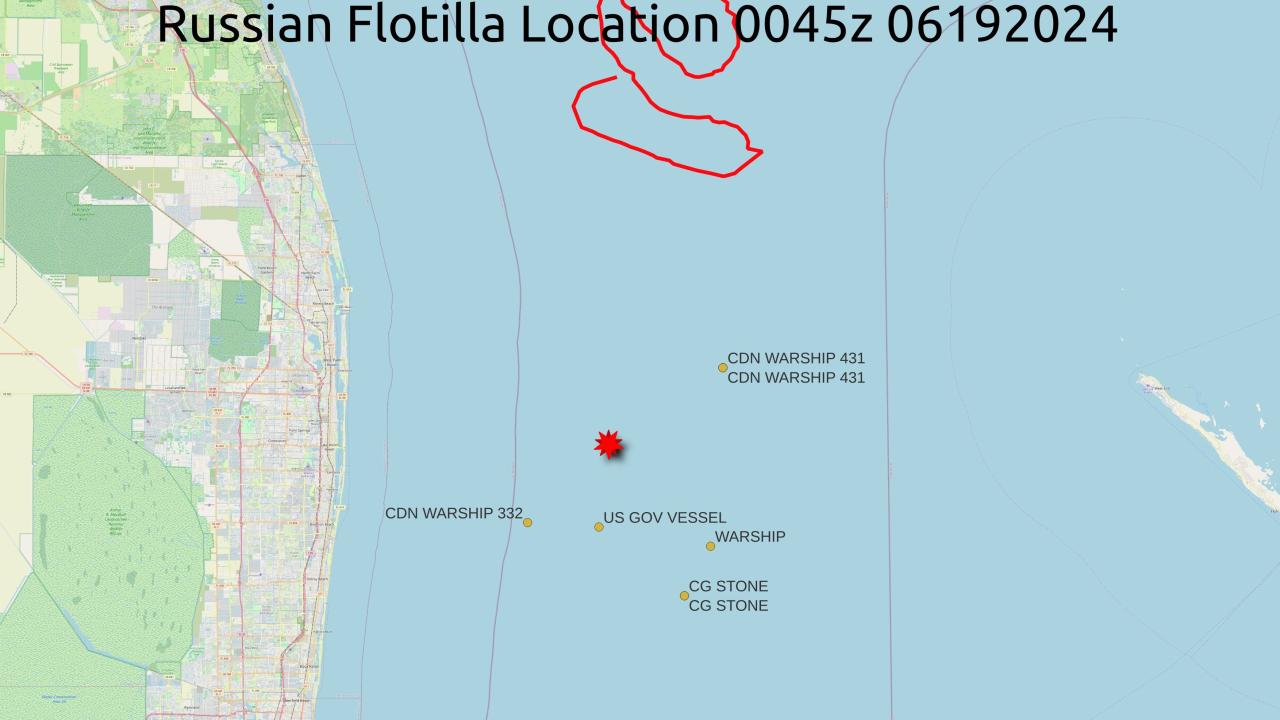 Captura de satélite de la flotilla rusa y su escolta de EEUU frente a Florida.