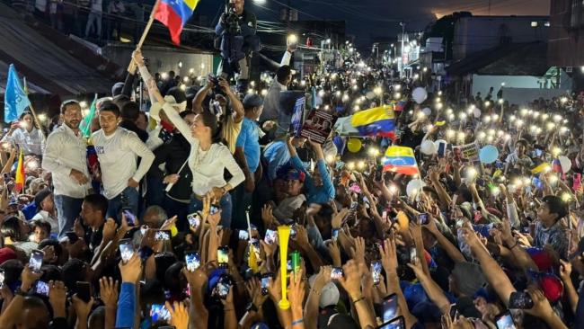 María Corina Machado en acto en apoyo de la candidatura de Edmundo González Urrutia, Upata, estado Bolívar.